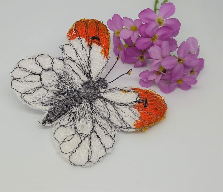 Orange Tip Butterfly Brooch