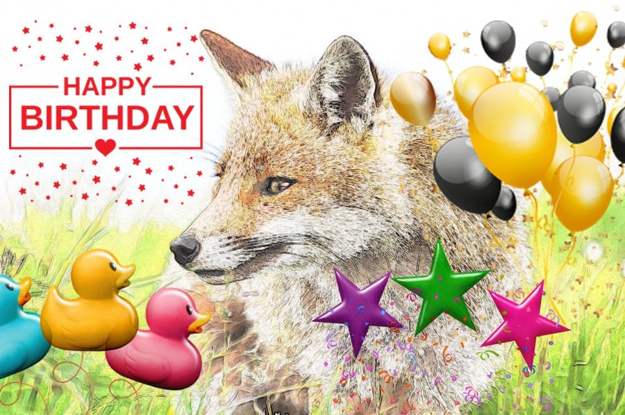 A5 Fox & Duck Balloons Birthday Card 