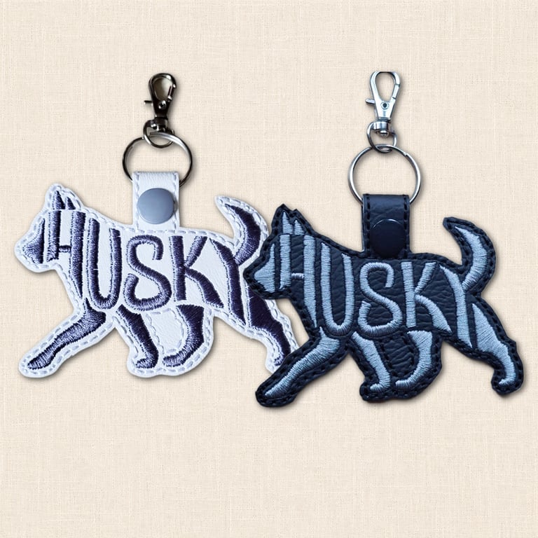 Husky Keyring - Dog Silhouette Word Art Accessory