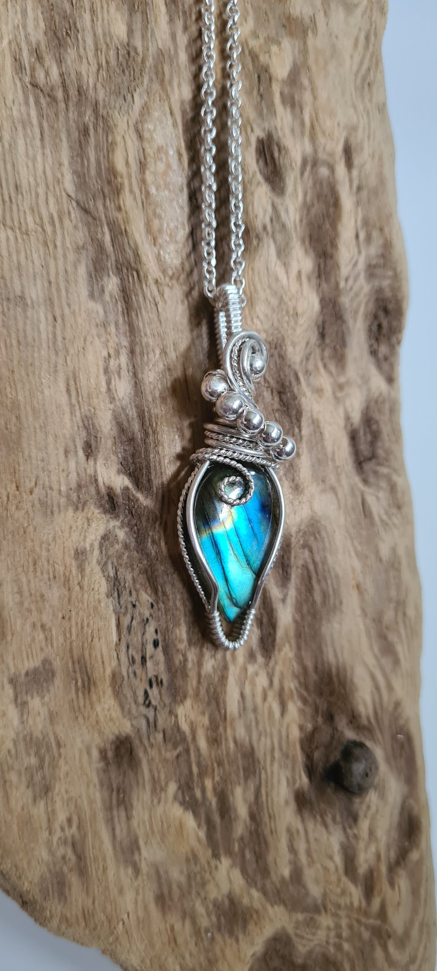 Natural Blue Labradorite & 925 Silver Necklace Pendant Gift Crystal Jewellery