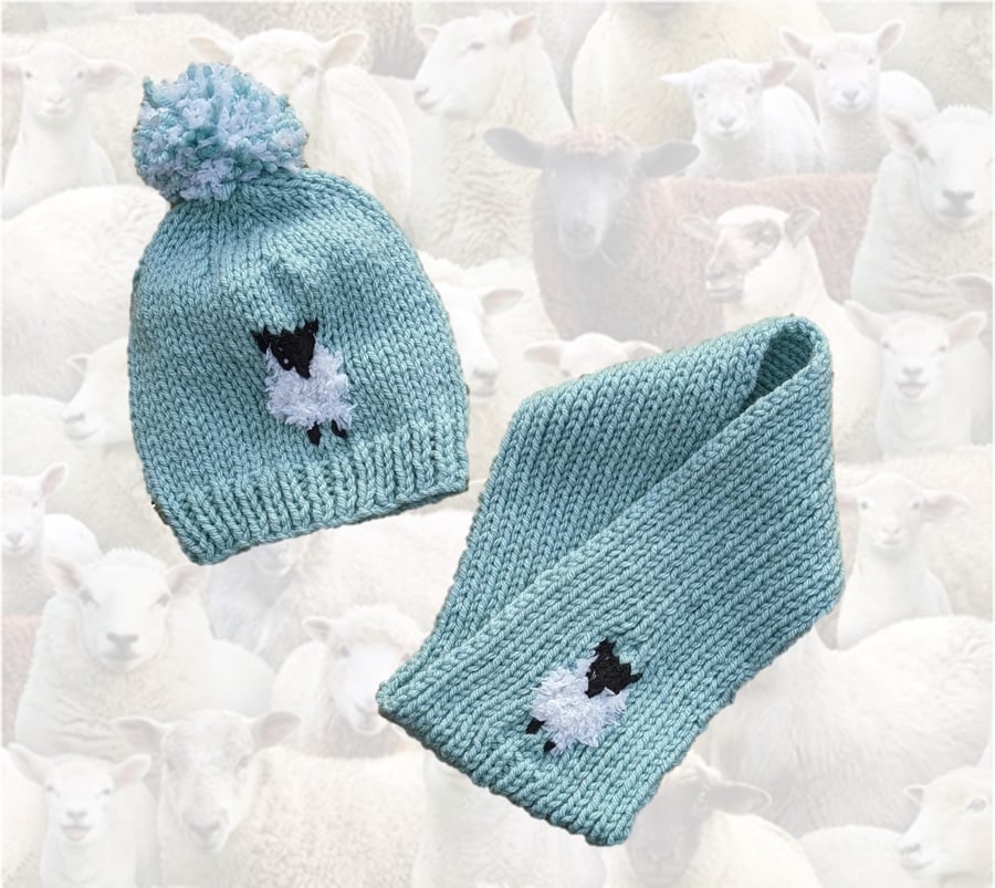 Knitting Pattern - Chunky Sheep Hat and Scarf (digital pattern)