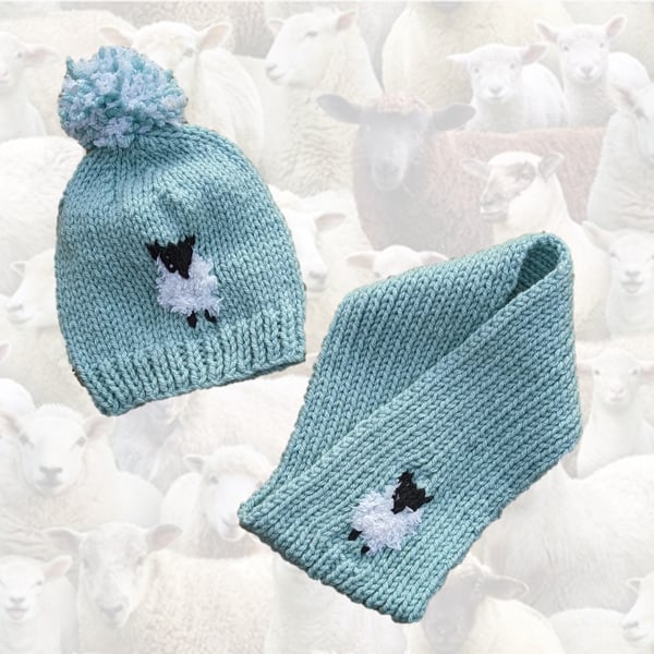 Knitting Pattern - Chunky Sheep Hat and Scarf (digital pattern)