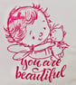 Embroidered Feature Cushion: Pink Child and Cat Design 33cm (13") - Image 3