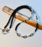 Faceted Apatite, Onyx and Flower Necklace - Birthday, Anniversary, Gift For Her - Image 2