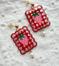 Strawberry Red Gingham Pearl Earrings - Image 1