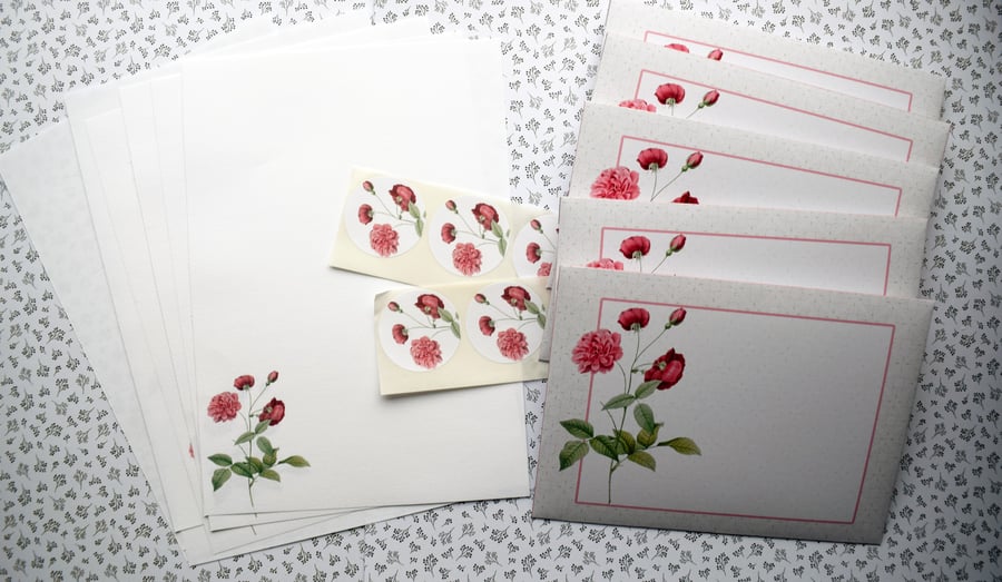 China Rose Stationery Set Lined or Plain A5 Writing Paper & Envelopes