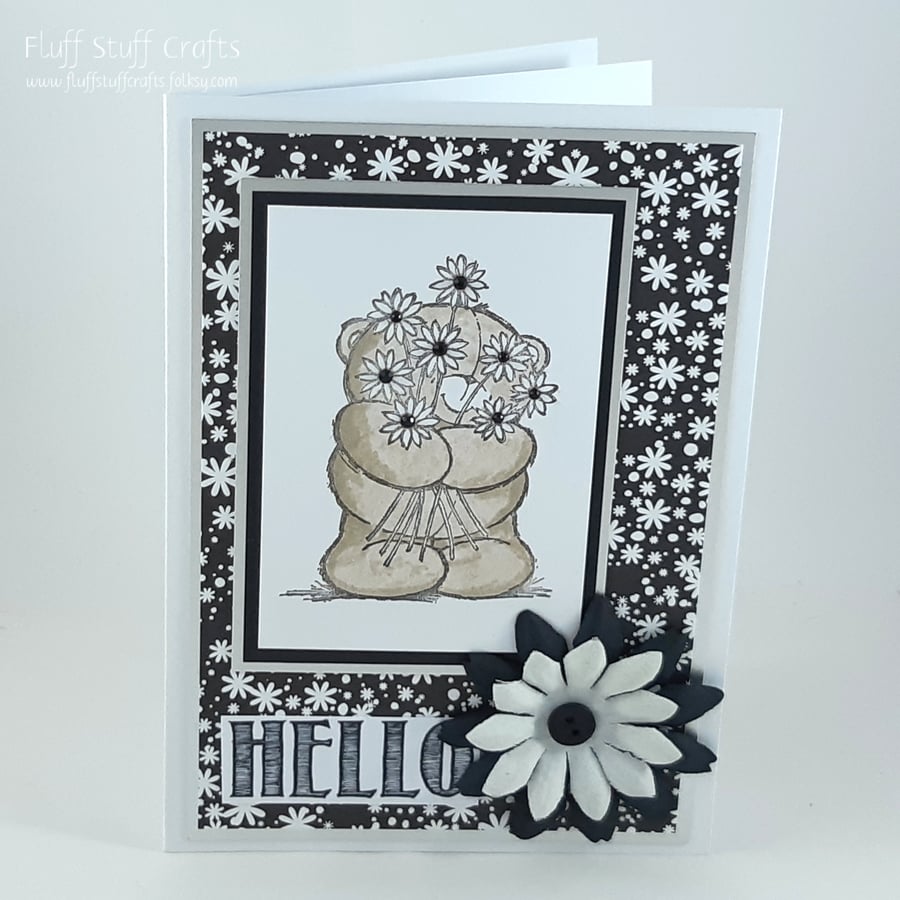 Handmade any occasion card - monochrome Forever Friends bear