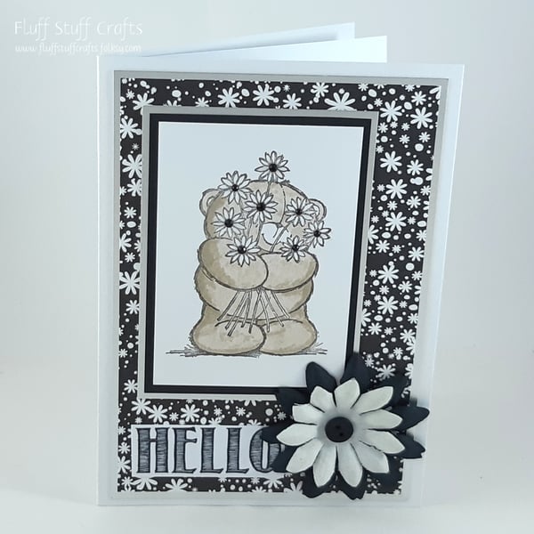 Handmade any occasion card - monochrome Forever Friends bear