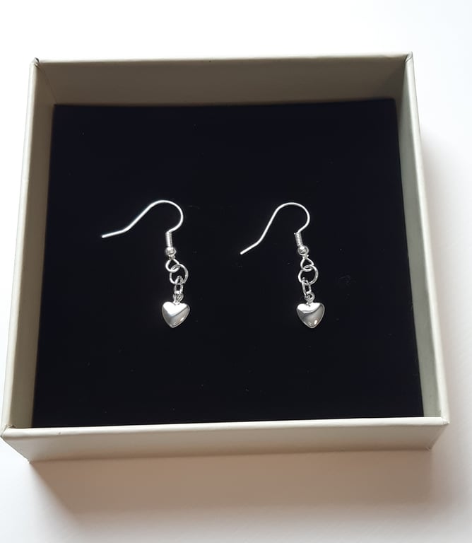 Silver plated heart drop earrings