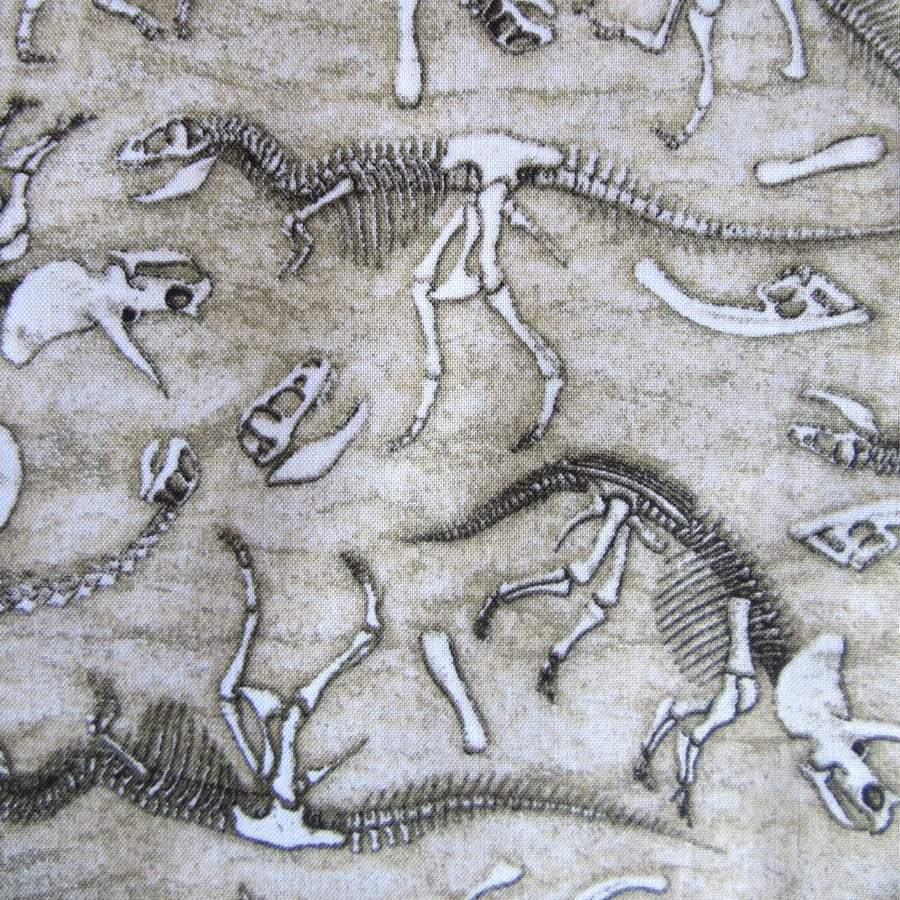 Dinosaur Skeleton Print on Cotton Fabric
