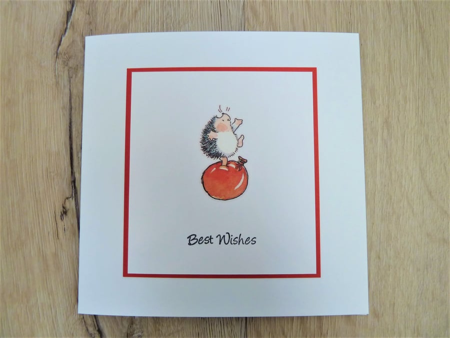 best wishes hedgehog card, red balloon
