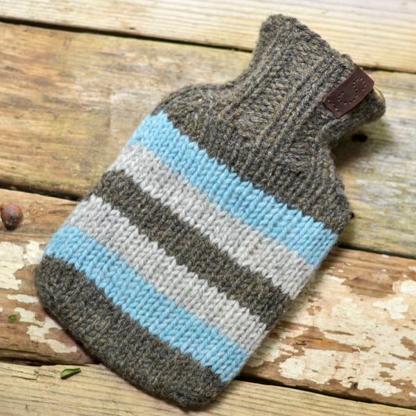 Hand knit hot water bottle cover - wool - camping, wild swimming, campervan