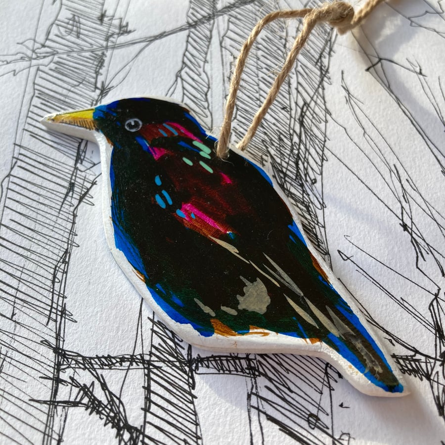 Handmade starling, hanging starling decoration, handpainted bird,birdlovers gift