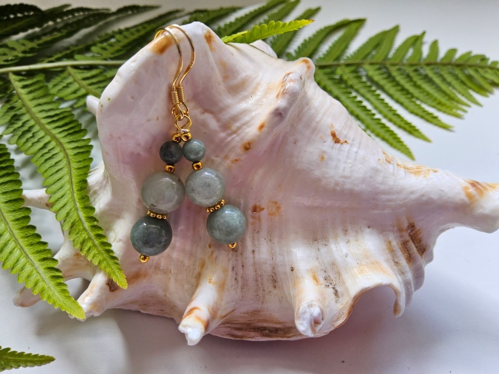 Burmese Jadeite Gold Vermeil Fish Hook Earrings