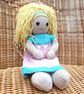 Doll. Hand knitted Doll 12" Wool Doll Handmade Blonde Hair and Knitted Dress - Image 2