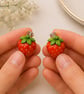 Strawberry Polymer Clay Stud Earrings Sterling Silver Posts - Image 3
