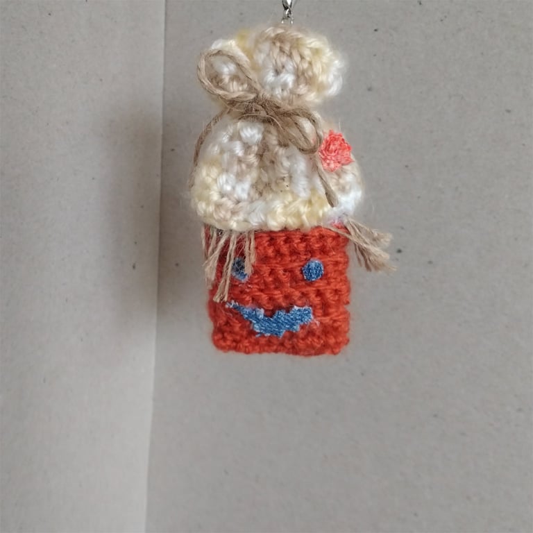 Handmade crochet scarecrow pumpkin keyring 
