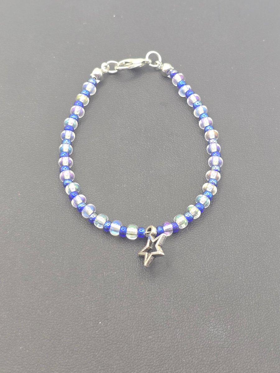 Kids bracelet - blue bracelet with metal star charm.