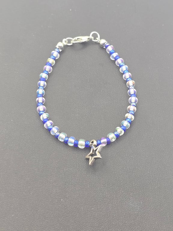 Kids bracelet - blue bracelet with metal star charm.