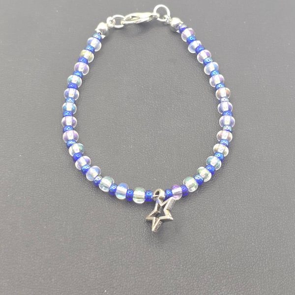 Kids bracelet - blue bracelet with metal star charm.