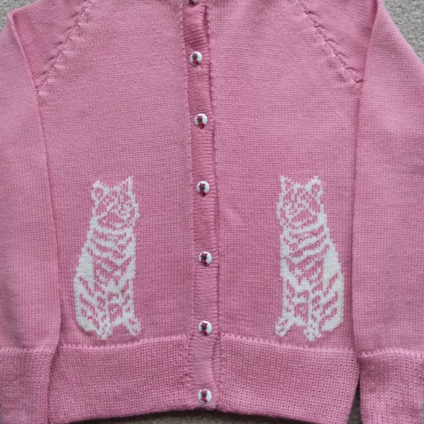 Cat cardigan with cat buttons, made to order, any colour