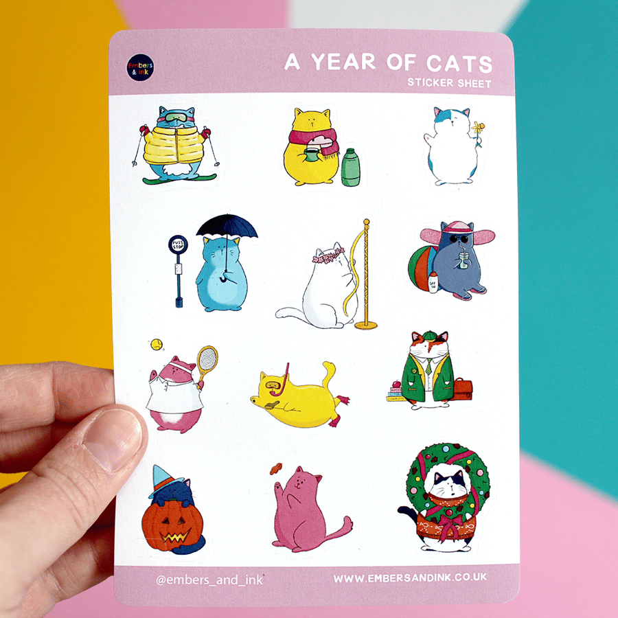 A Year Of Cats  Paper Stickers suitable for Calendars, Planners or Journalling