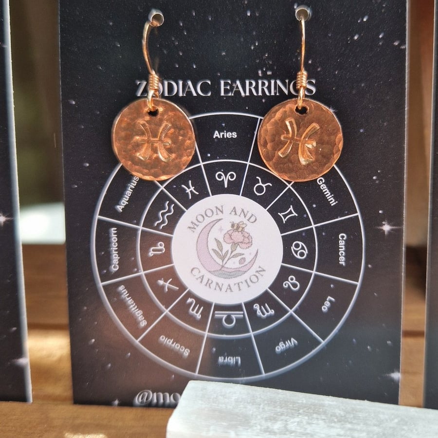 Pisces Copper Zodiac Earrings 