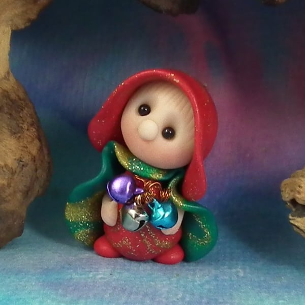 Tiny Christmas Gnome 'Fizz' Santa's helper with bells by Ann Galvin