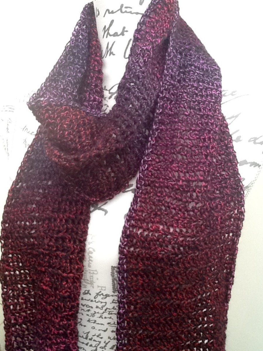 Winter Berry, Super long length Crocheted Deny Brunton Desinger Yarn Scarf.