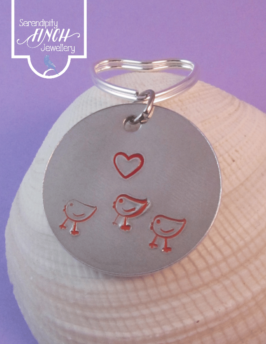 Love Chickens Keyring, Aluminium Hand Stamped Keyring