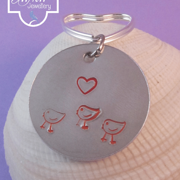 Love Chickens Keyring, Aluminium Hand Stamped Keyring