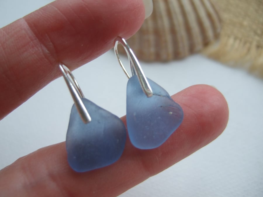 Scottish blue sea glass earrings, sterling silver light blue sea glass jewelry