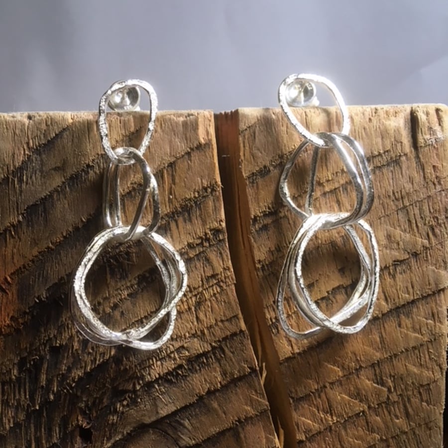 handmade eco silver long dangly statement earrings 