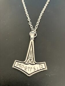 viking norse thors hammer with triquetra celtic knot pendant necklace 18" chain