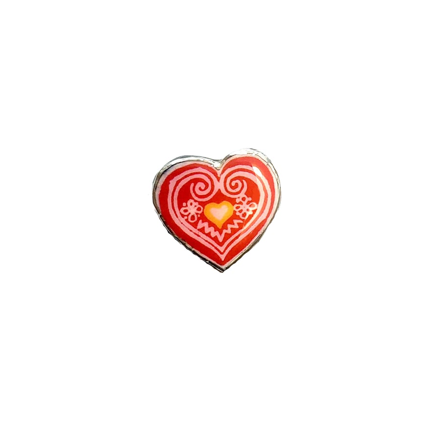 Whimsical Folk Style Red Heart Brooch by EllyMental