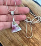 vintage purple floral crockery pendent necklace on 18" sterling silver chain
