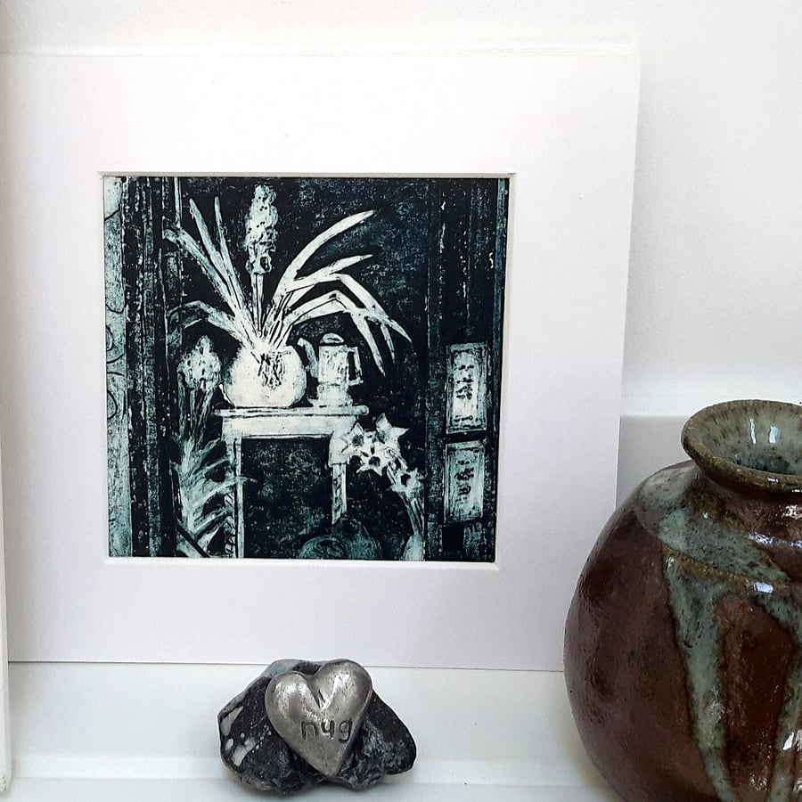 The flower shop - Original collagraph print