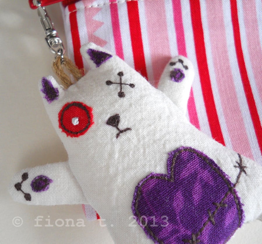 embroidered zombie kitten - purple