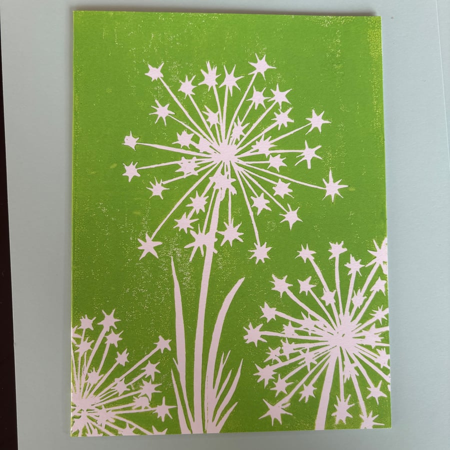Hand-Printed Allium Linocut Card 