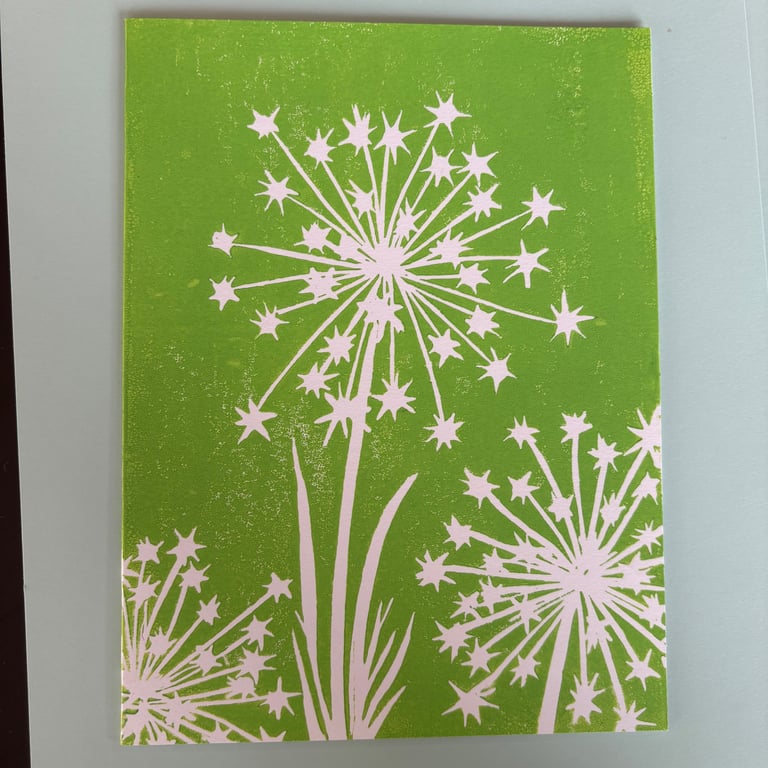 Hand-Printed Allium Linocut Card 