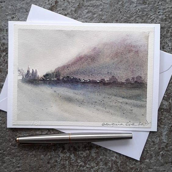 Hazy Day Rain. Blank Card  Original Painting. Countryside View