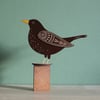 Standing Wooden Female Blackbird Decoration - Hand Painted