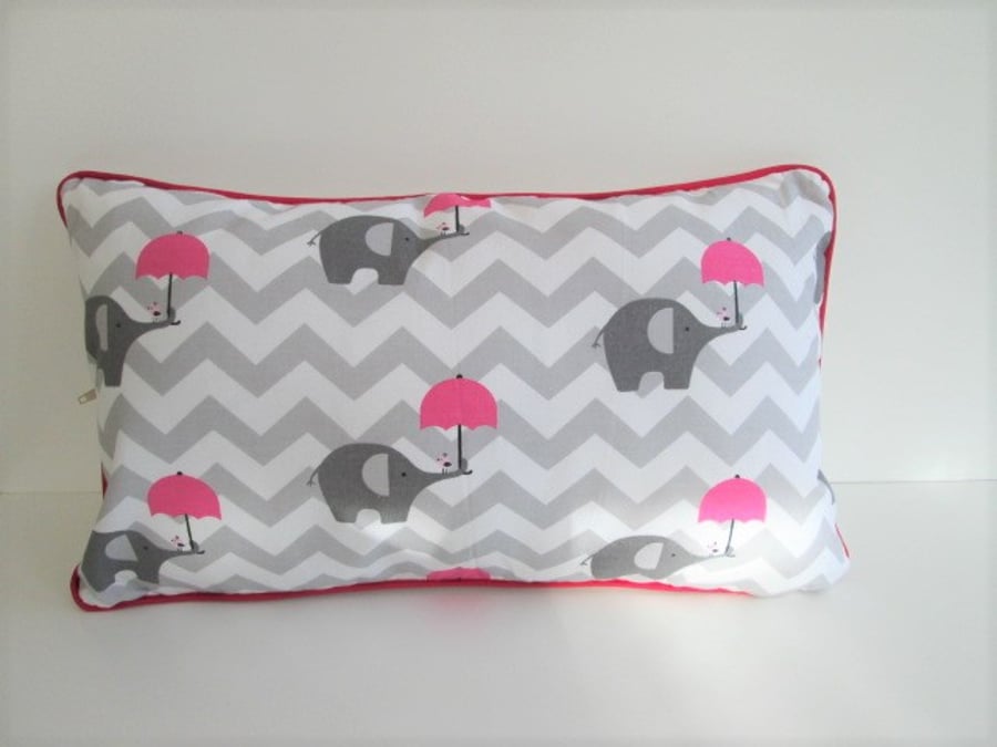 SALE Elephant  Cushion Cover with red piping 