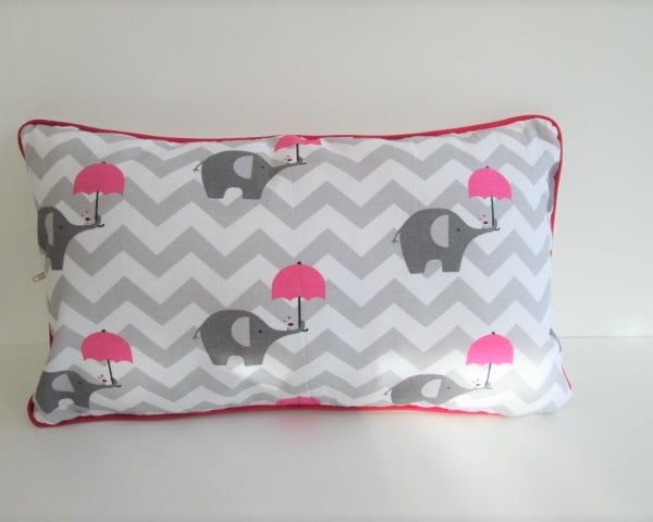 SALE Elephant  Cushion Cover with red piping 