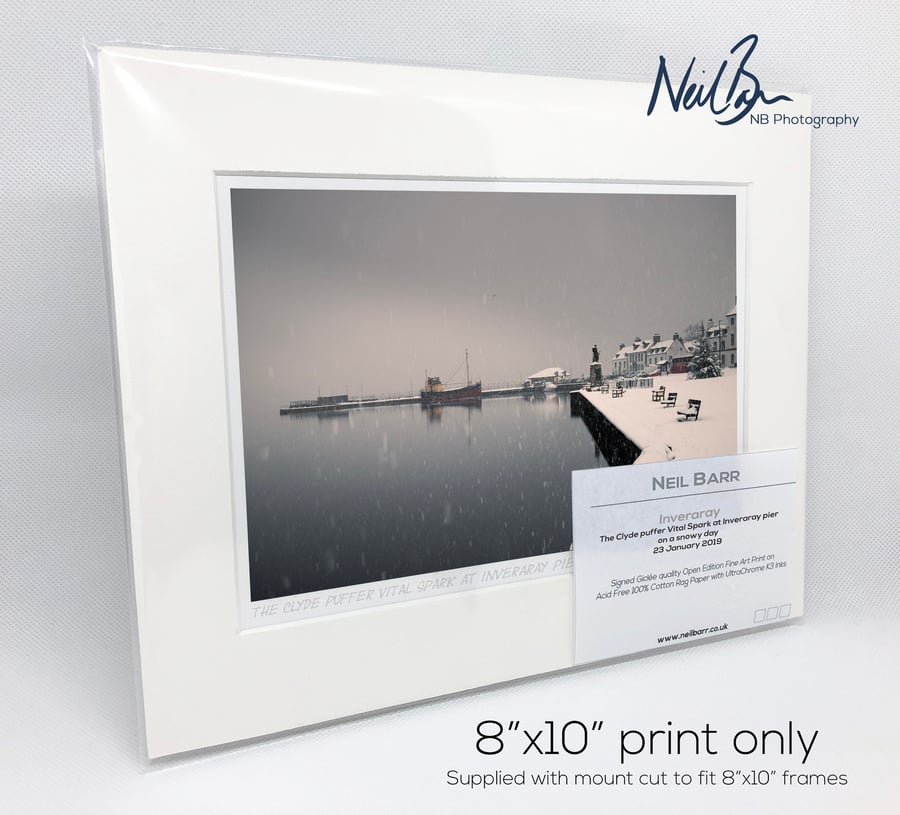 Clyde Puffer at Inveraray Argyll Scotland in Snow - A5 (10" x 8") Unframed Print