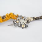 Sterling silver and moonstone brooch inspired by lichen
