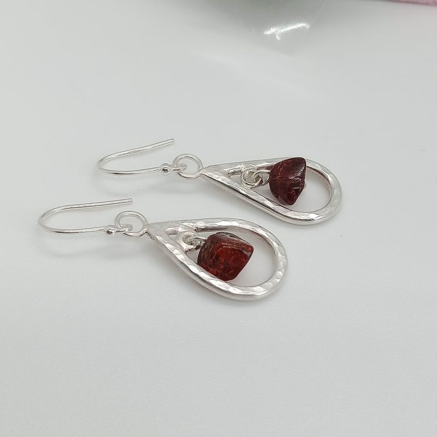 Cognac Amber earrings sterling silver outline eardrops