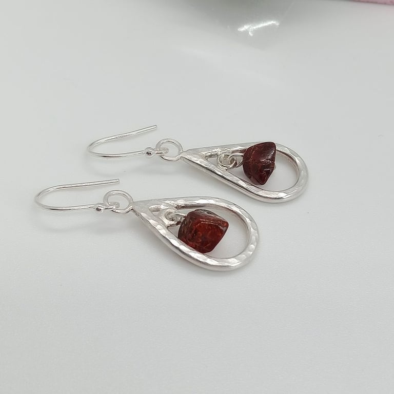 Cognac Amber earrings sterling silver outline eardrops