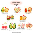 Valentine Coffee Mug, Cute Love Food Illustrations, Choose Your Design, 11oz