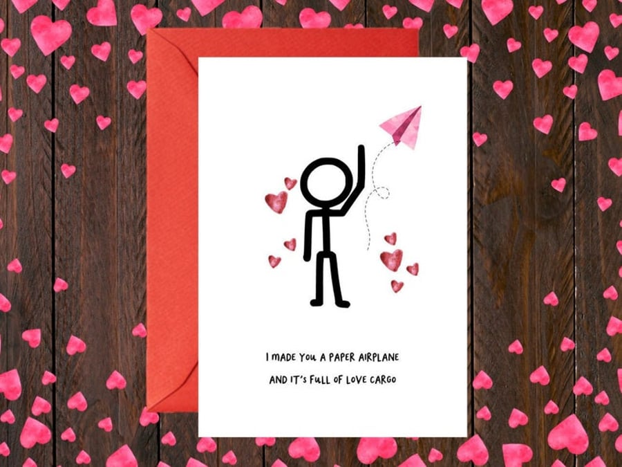 Valentine's Card, Card for him, Card for her, paper plane
